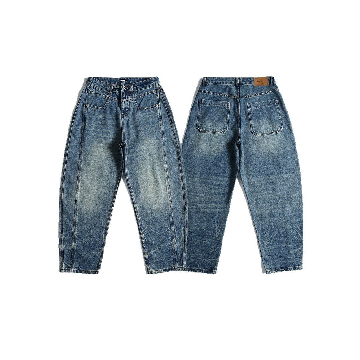 Patchwork Design Men's Loose Slightly Tapered Washed Denim Pants - XGEM® - Not Made for Everyone
