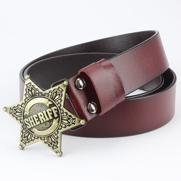 Western Leather Belt Geometric Buckle Streetwear - XGEM® - Not Made for Everyone