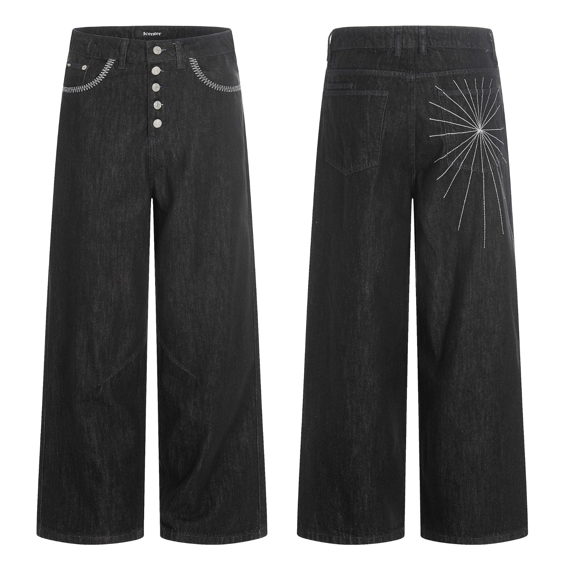 Button Spliced Denim Pants Street Style Loose Wide Leg Pants - XGEM® - Not Made for Everyone