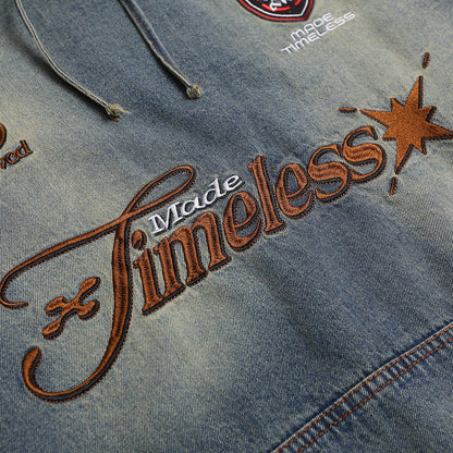 Denim Hoodie Oversized Streetwear Washed Cotton - XGEM® - Not Made for Everyone
