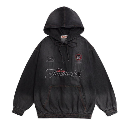 Denim Hoodie Oversized Streetwear Washed Cotton - XGEM® - Not Made for Everyone