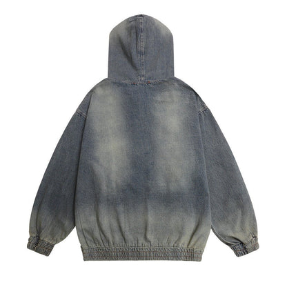 Denim Hoodie Oversized Streetwear Washed Cotton - XGEM® - Not Made for Everyone
