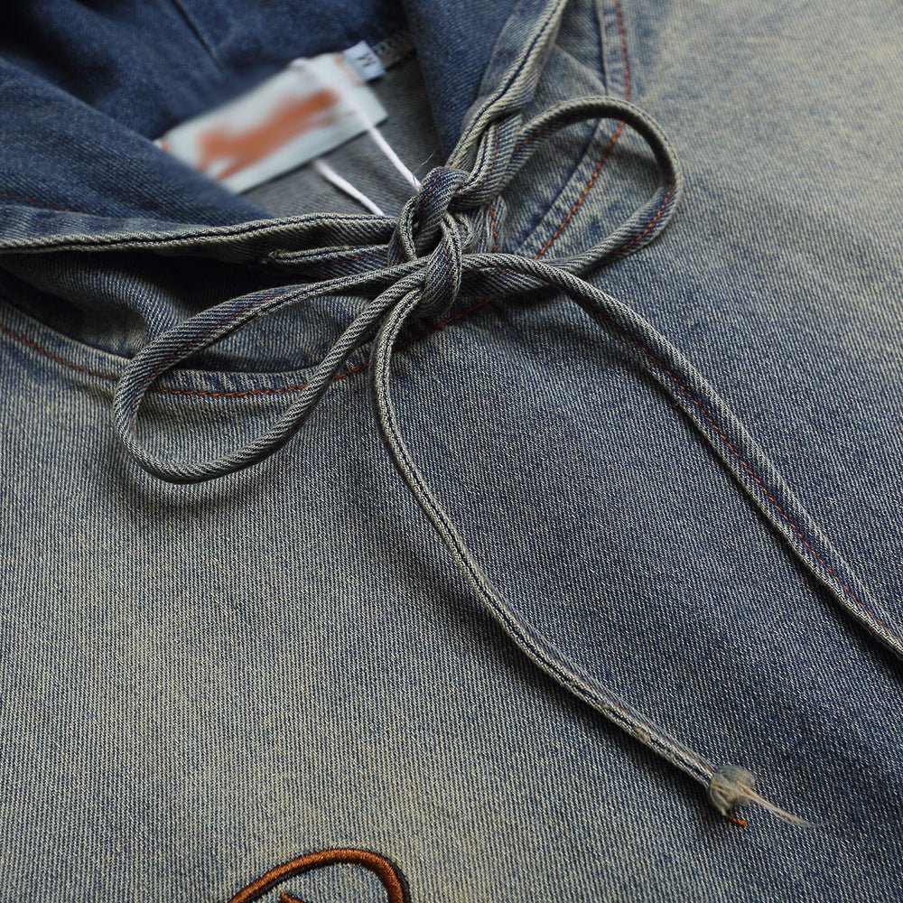 Denim Hoodie Oversized Streetwear Washed Cotton - XGEM® - Not Made for Everyone