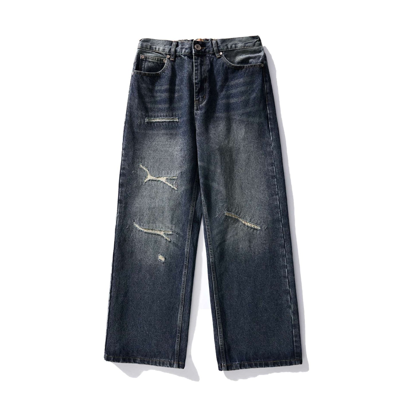 Distressed Patched Washed Loose Straight Leg Jeans - XGEM® - Not Made for Everyone