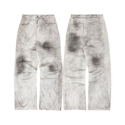 Distressed Racing Pants with Pleated Patchwork Straight Leg Cargo Trousers Loose Long Pants - XGEM® - Not Made for Everyone