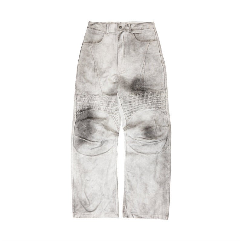 Distressed Racing Pants with Pleated Patchwork Straight Leg Cargo Trousers Loose Long Pants - XGEM® - Not Made for Everyone
