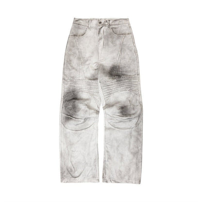 Distressed Racing Pants with Pleated Patchwork Straight Leg Cargo Trousers Loose Long Pants - XGEM® - Not Made for Everyone