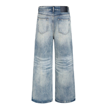 Gradient Washed Catwhisker Pattern Straight Leg Loose Wide Leg Jeans - XGEM® - Not Made for Everyone