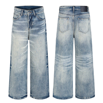 Gradient Washed Catwhisker Pattern Straight Leg Loose Wide Leg Jeans - XGEM® - Not Made for Everyone