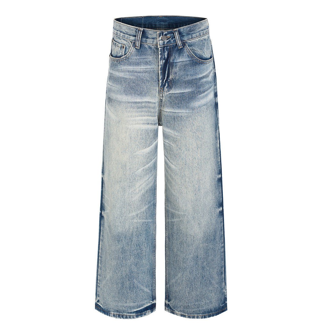 Gradient Washed Catwhisker Pattern Straight Leg Loose Wide Leg Jeans - XGEM® - Not Made for Everyone