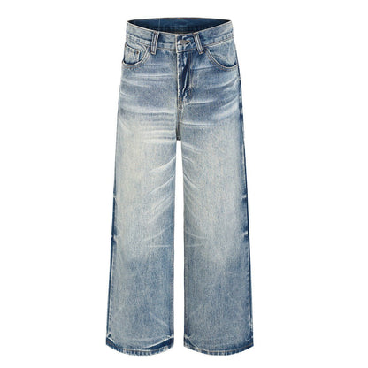 Gradient Washed Catwhisker Pattern Straight Leg Loose Wide Leg Jeans - XGEM® - Not Made for Everyone