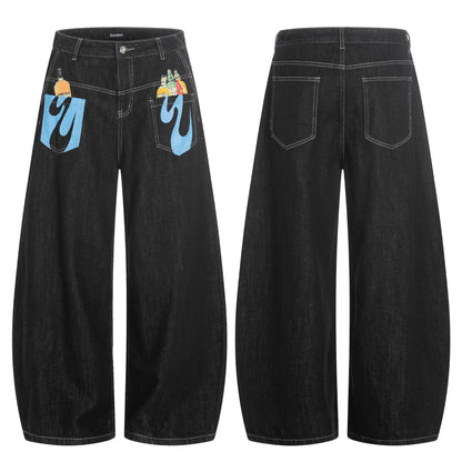 Graffiti Print Loose Wide - Leg Knife - Edge Jeans for Men - XGEM® - Not Made for Everyone