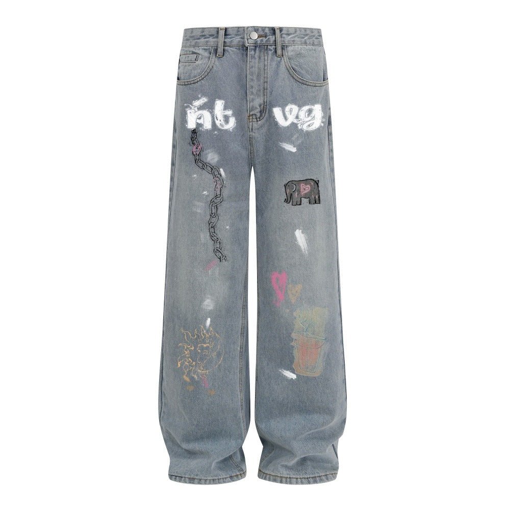 Graffiti printed washed denim jeans - XGEM® - Not Made for Everyone