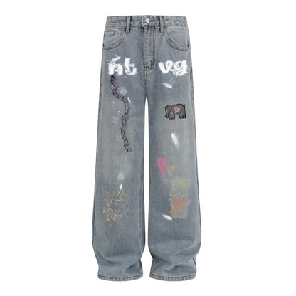 Graffiti printed washed denim jeans - XGEM® - Not Made for Everyone