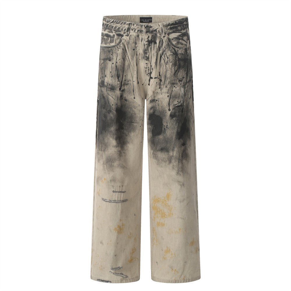 Inkveil Distressed Grey Denim — Ink - Washed Streetwear Jeans - XGEM® - Not Made for Everyone