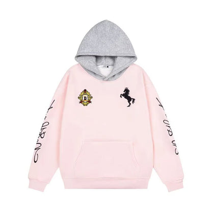 Letter Embroidery Fleece Hoodie - curated XGEM rare find