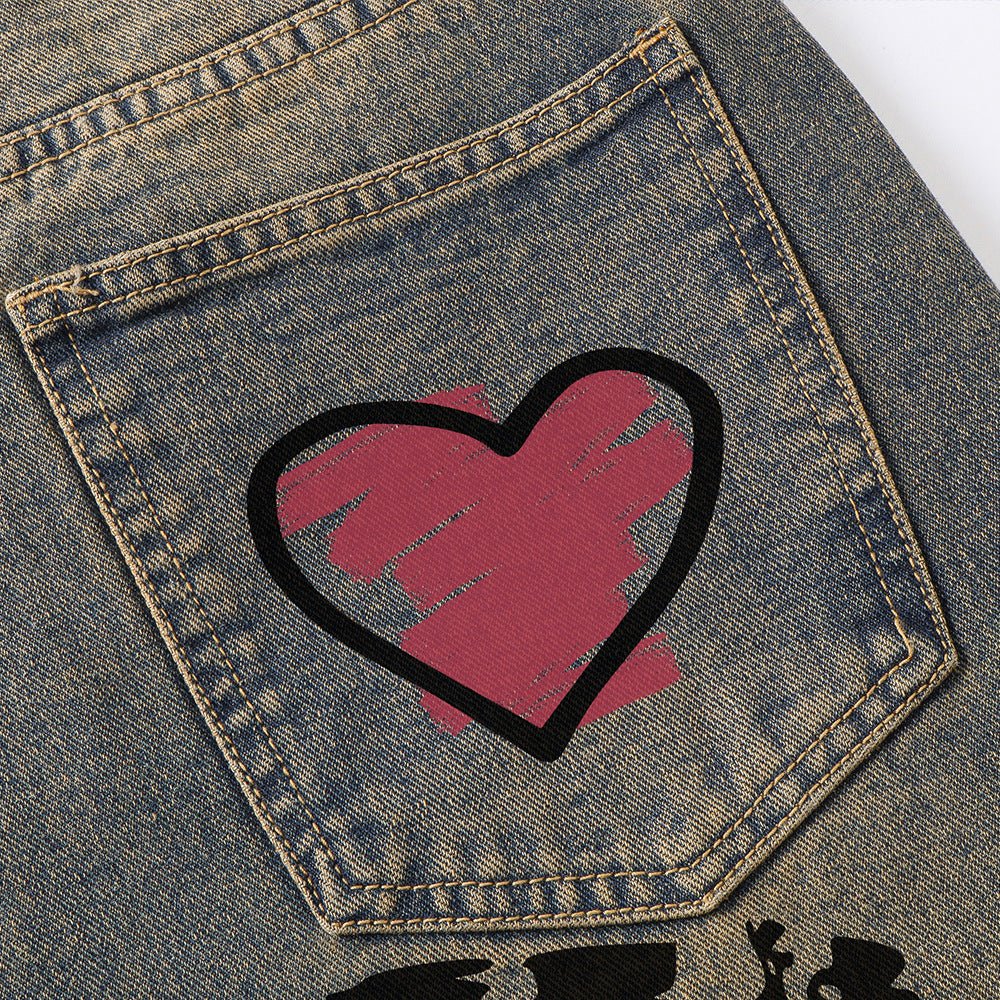 Letter Love Printed Cowboy Pants - XGEM® - Not Made for Everyone