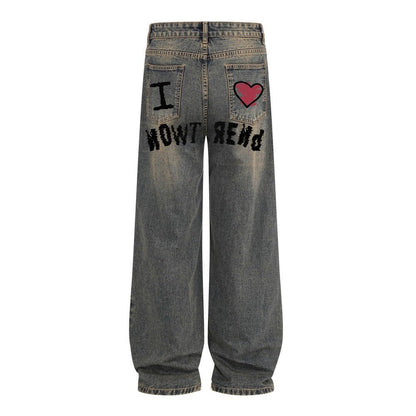 Letter Love Printed Cowboy Pants - XGEM® - Not Made for Everyone