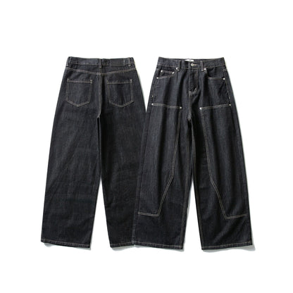 Loose Wide Leg Straight Cut Raw Denim Pants Workwear Logger Pants - XGEM® - Not Made for Everyone