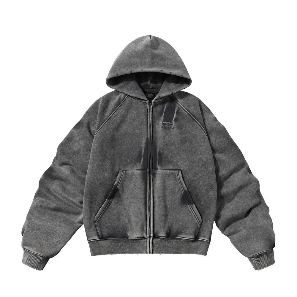 Men's Oversized Acid Wash Zip Hoodie Streetwear - XGEM® - Not Made for Everyone