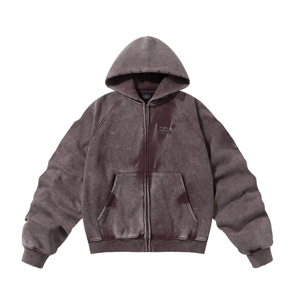 Men's Oversized Acid Wash Zip Hoodie Streetwear - XGEM® - Not Made for Everyone