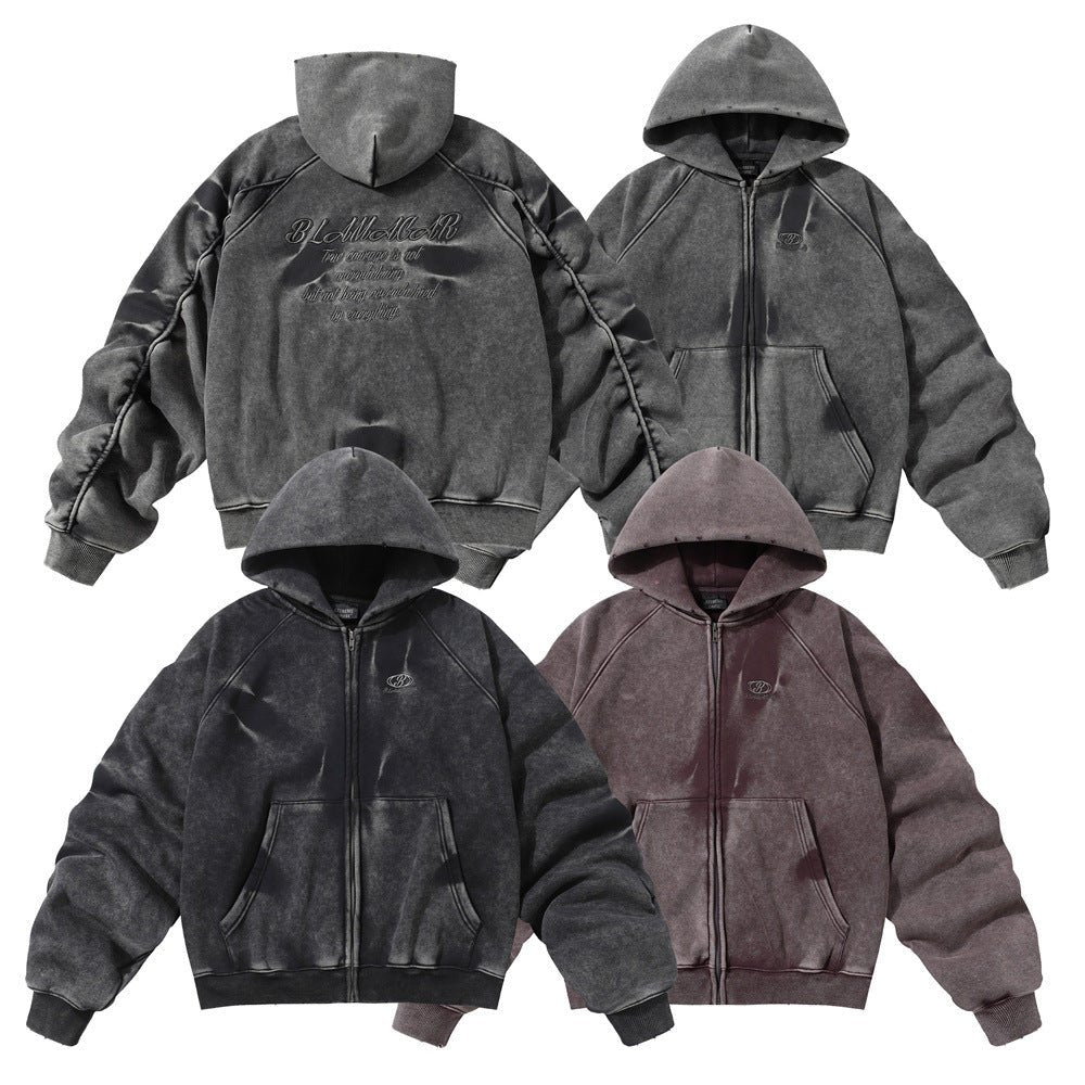 Men's Oversized Acid Wash Zip Hoodie Streetwear - XGEM® - Not Made for Everyone