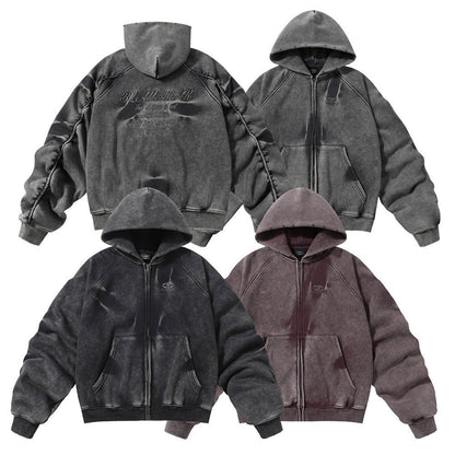 Men's Oversized Acid Wash Zip Hoodie Streetwear - XGEM® - Not Made for Everyone