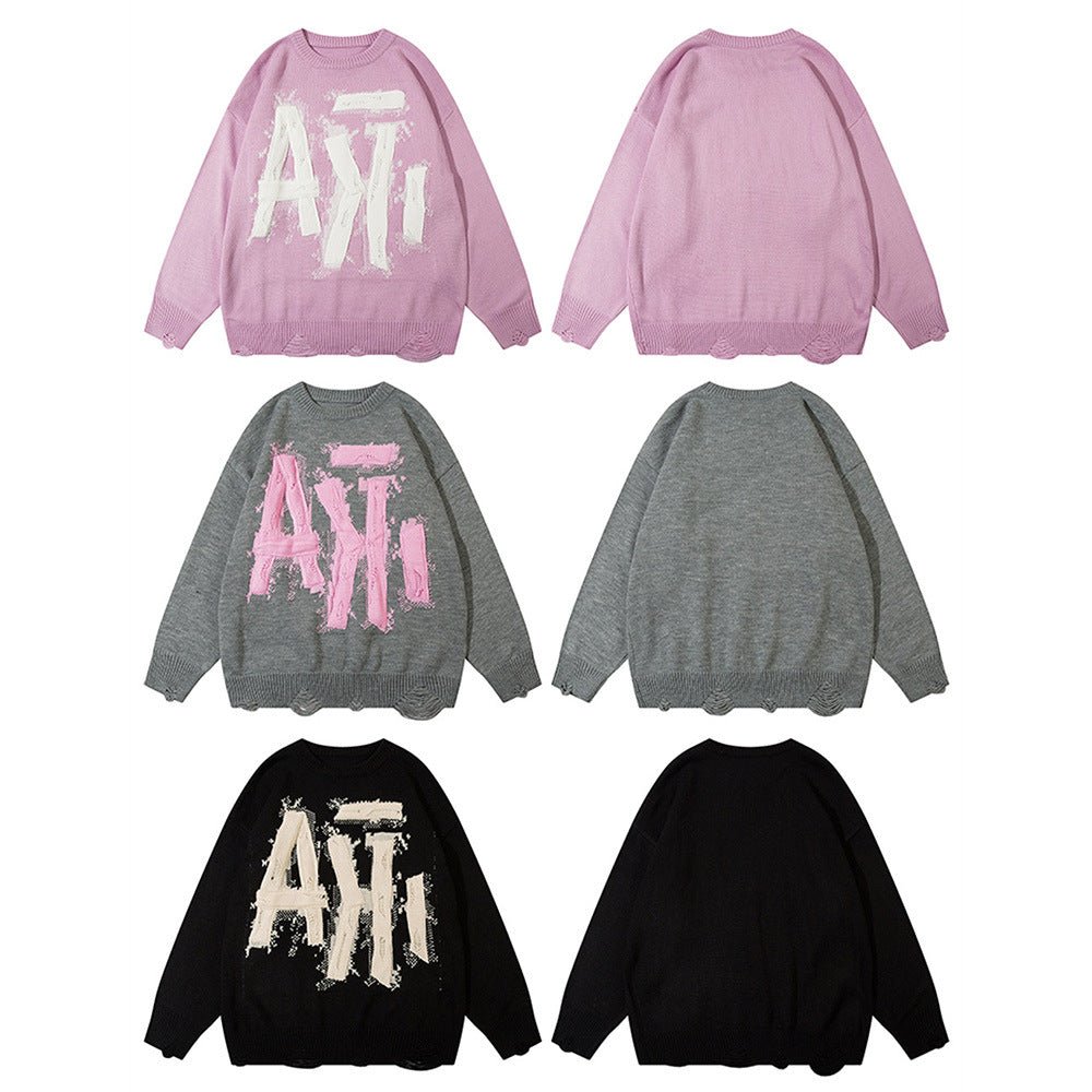 Oversized Jacquard Knit Sweater Streetwear - XGEM® - Not Made for Everyone
