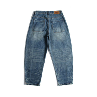 Patchwork Design Men's Loose Slightly Tapered Washed Denim Pants - XGEM® - Not Made for Everyone