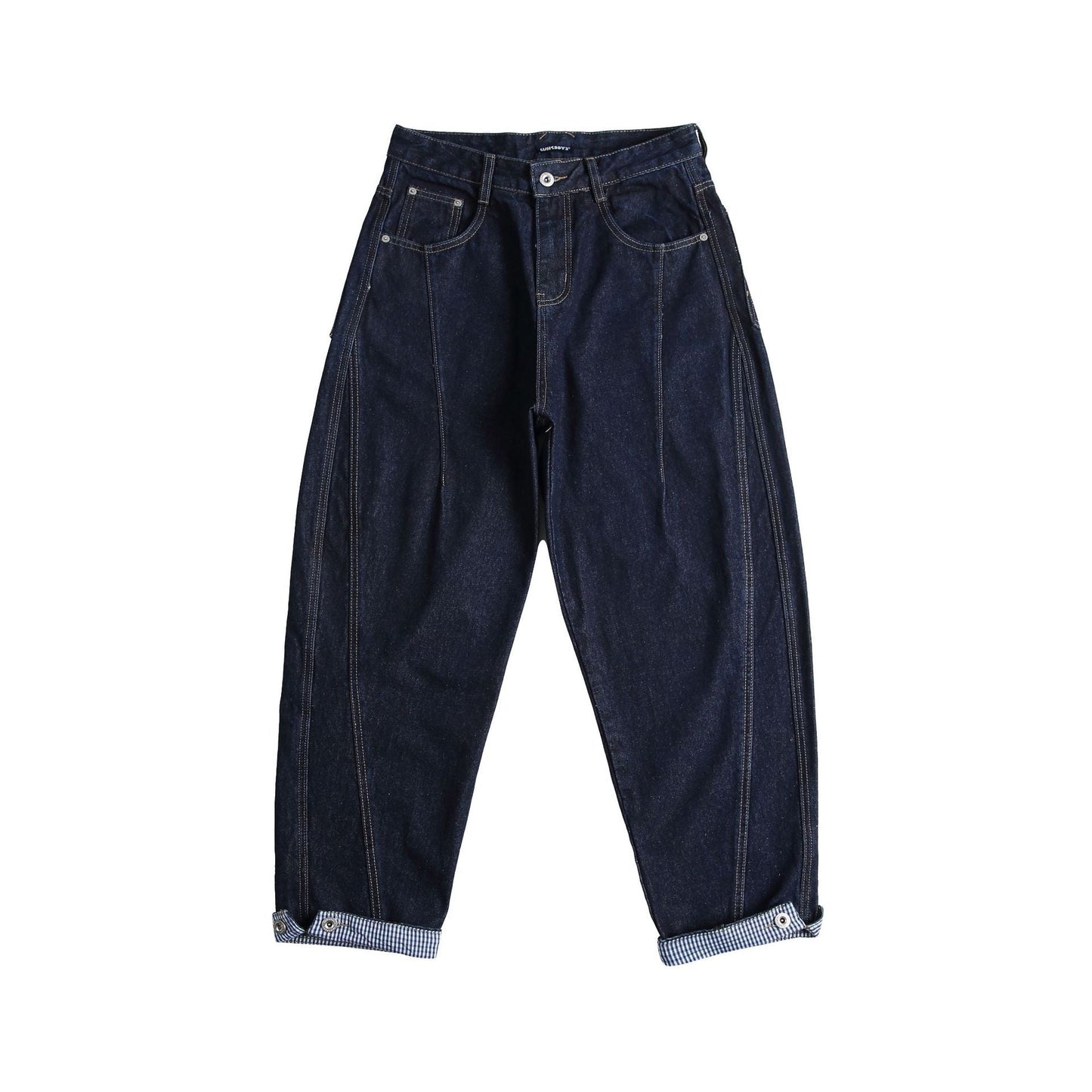 Patchwork Turn - up Design Loose Slightly Tapered Denim Pants Men - XGEM® - Not Made for Everyone