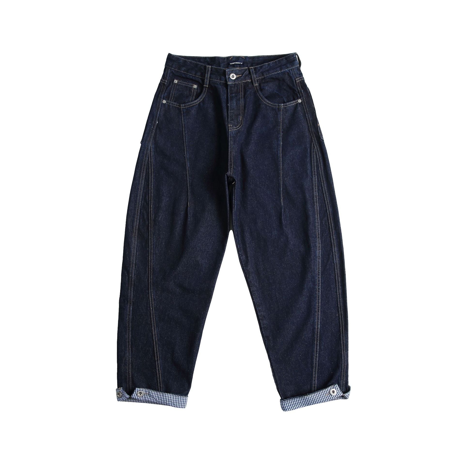 Patchwork Turn - up Design Loose Slightly Tapered Denim Pants Men - XGEM® - Not Made for Everyone