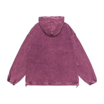 Rawdenim Distressed Hoodie — Washed Streetwear Denim Pullover - XGEM® - Not Made for Everyone