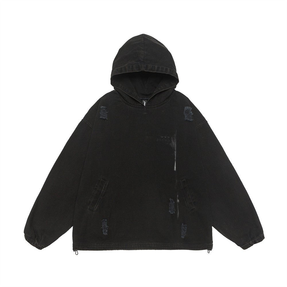 Rawdenim Distressed Hoodie — Washed Streetwear Denim Pullover - XGEM® - Not Made for Everyone