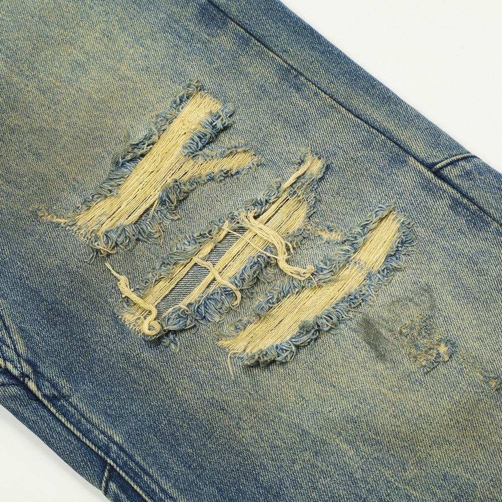 Riftfade Distressed Relaxed Straight - Leg Streetwear Denim - XGEM® - Not Made for Everyone