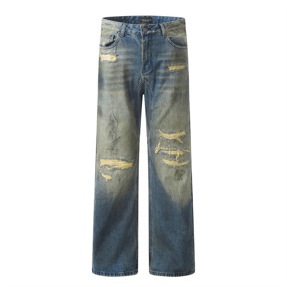 Riftfade Distressed Relaxed Straight - Leg Streetwear Denim - XGEM® - Not Made for Everyone