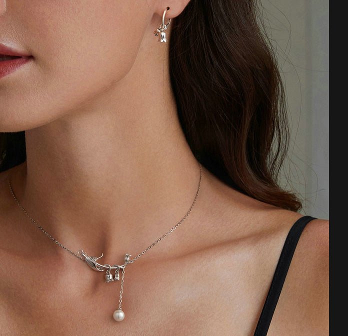 S925 Sterling Silver Simple Campanula Necklace Earrings Set for Women - XGEM® - Not Made for Everyone