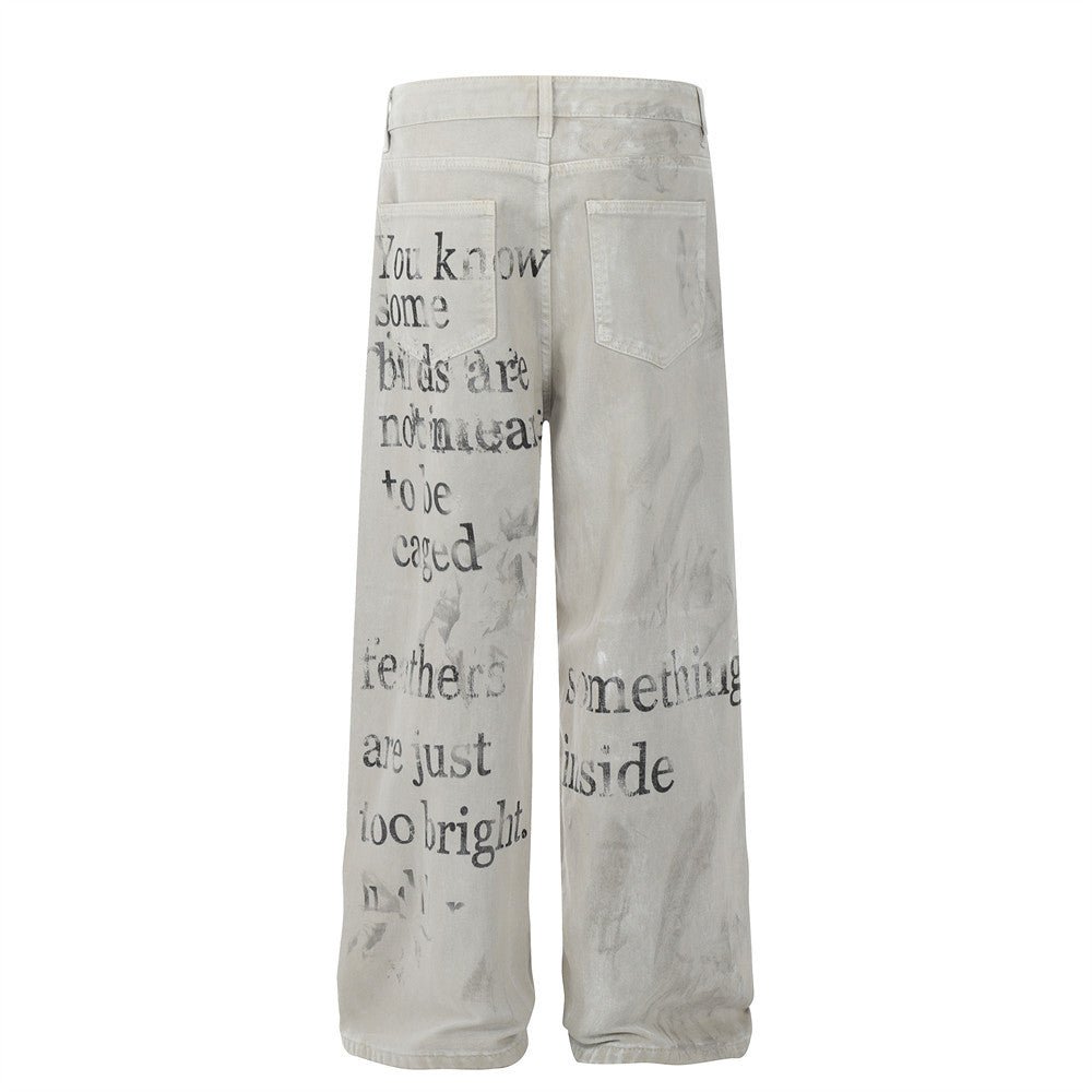 Scriptfade Printed Denim Pants — Wide - Leg Streetwear with Typographic Fade - XGEM® - Not Made for Everyone