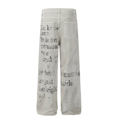 Scriptfade Printed Denim Pants — Wide - Leg Streetwear with Typographic Fade - XGEM® - Not Made for Everyone