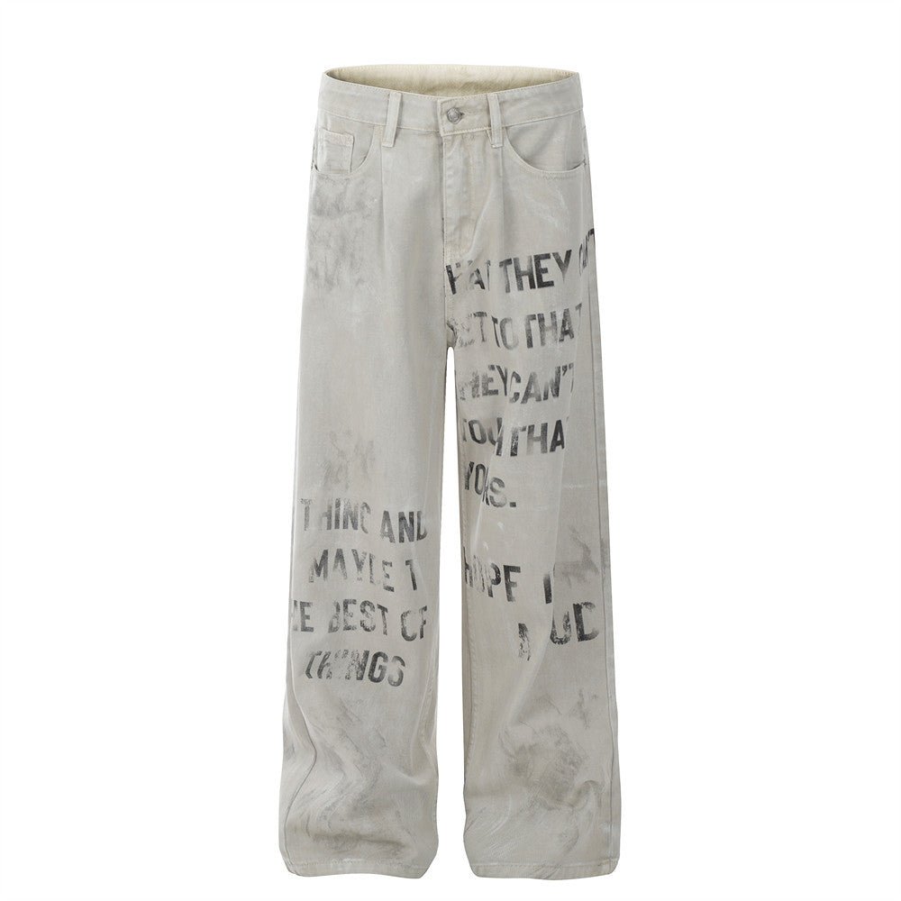 Scriptfade Printed Denim Pants — Wide - Leg Streetwear with Typographic Fade - XGEM® - Not Made for Everyone