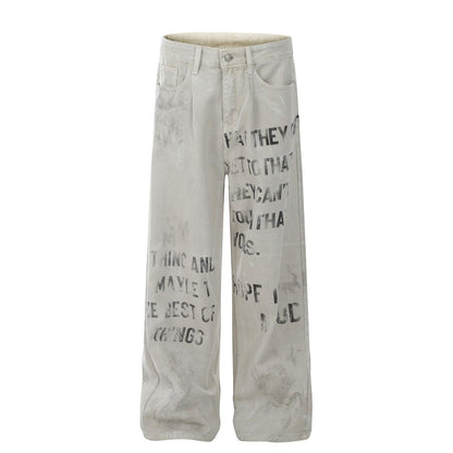 Scriptfade Printed Denim Pants — Wide - Leg Streetwear with Typographic Fade - XGEM® - Not Made for Everyone