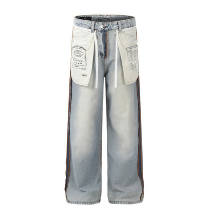 Splitline Washed Wide - Leg Jeans — Spliced Streetwear Denim for Daily Rotation - XGEM® - Not Made for Everyone