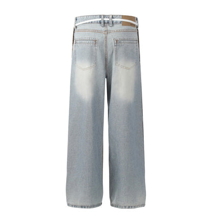 Splitline Washed Wide - Leg Jeans — Spliced Streetwear Denim for Daily Rotation - XGEM® - Not Made for Everyone