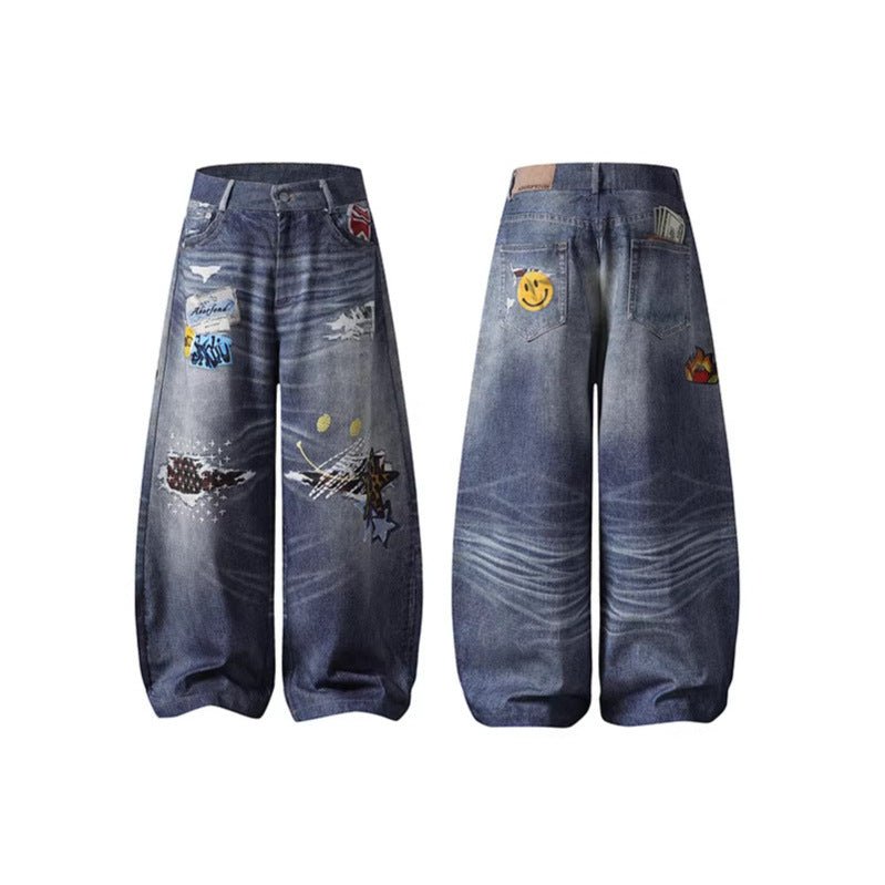 Threadmark Wide - Leg Jeans — Embroidered Unisex Denim for Street & Daily Wear - XGEM® - Not Made for Everyone