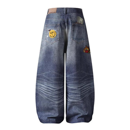 Threadmark Wide - Leg Jeans — Embroidered Unisex Denim for Street & Daily Wear - XGEM® - Not Made for Everyone
