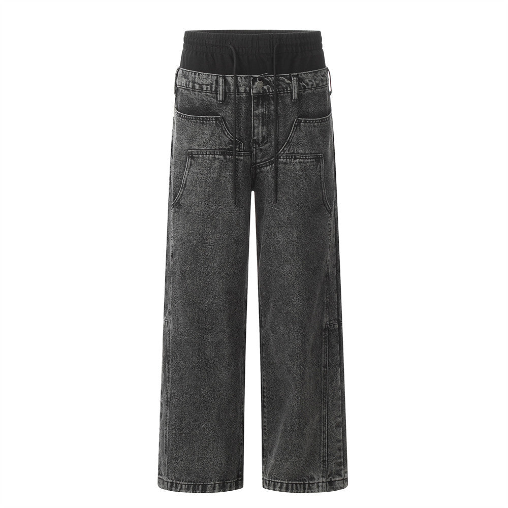 Washed Black Denim Jeans Relaxed Straight Leg Streetwear - XGEM® - Not Made for Everyone