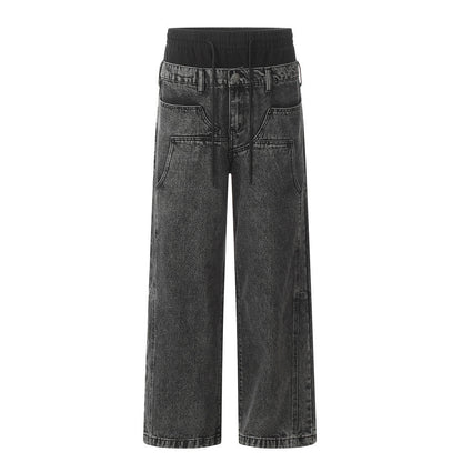 Washed Black Denim Jeans Relaxed Straight Leg Streetwear - XGEM® - Not Made for Everyone