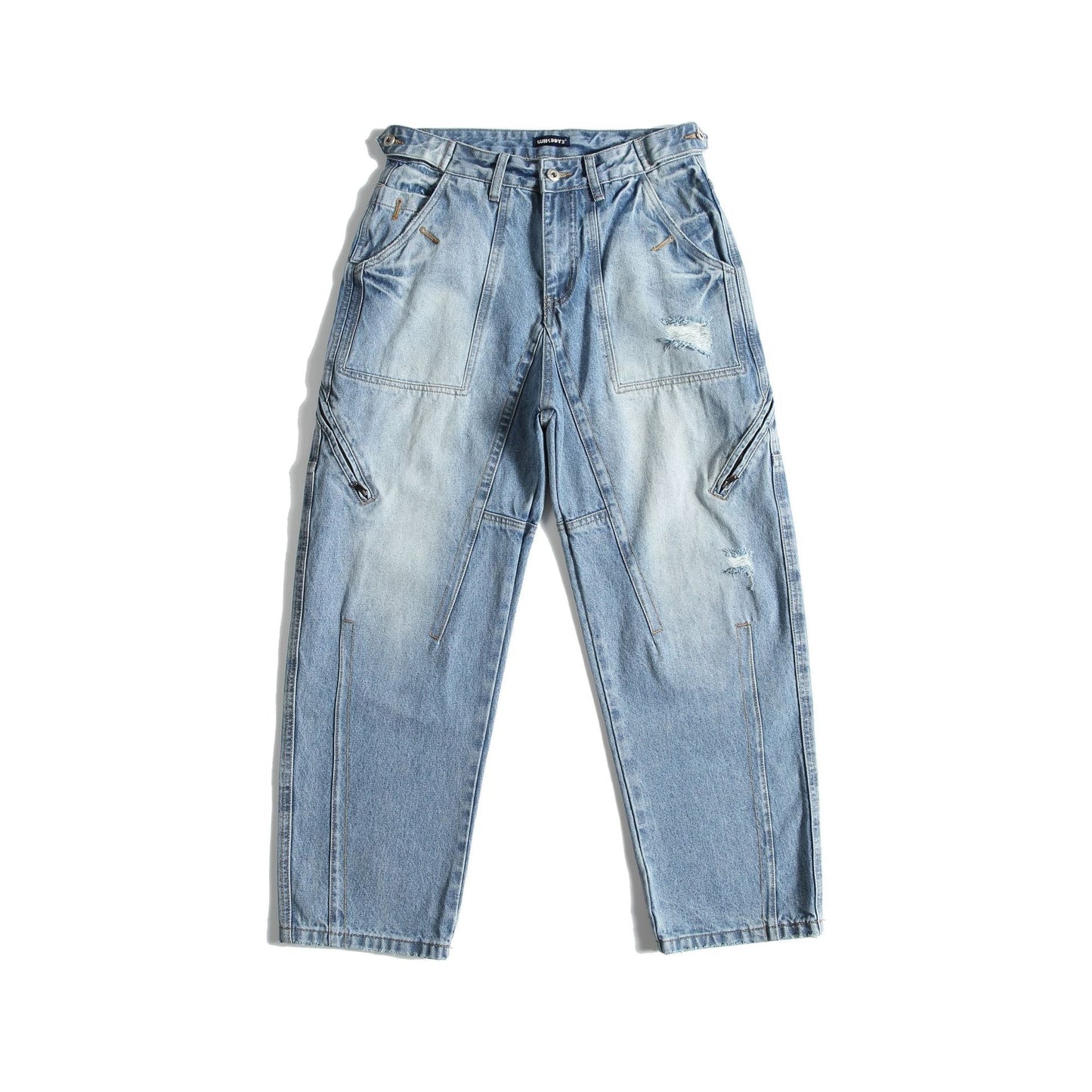Washed Distressed Patchwork Deconstructed Loose Tapered Denim Pants for Men - XGEM® - Not Made for Everyone