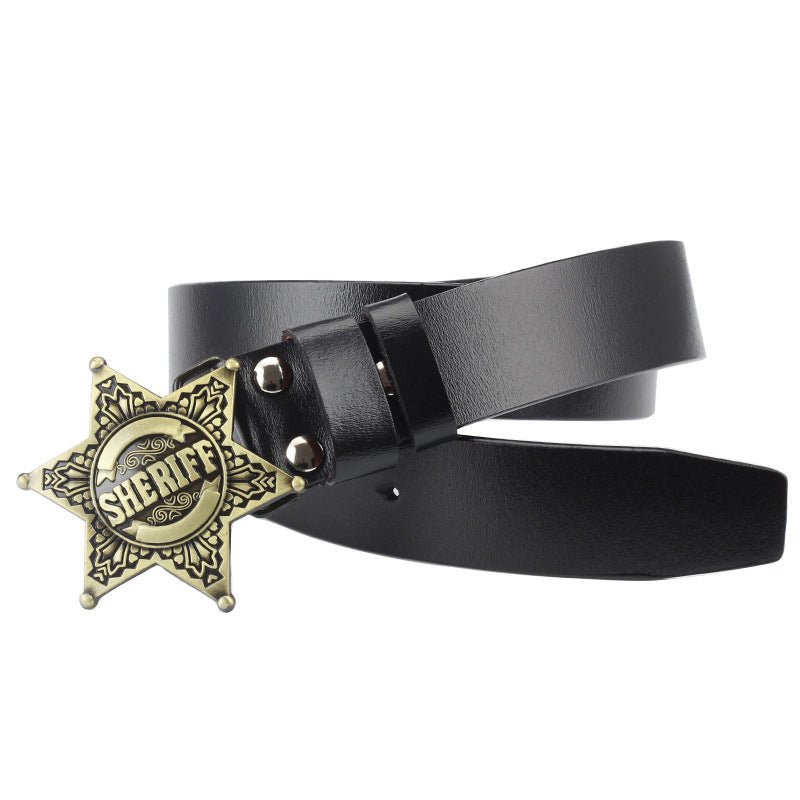 Western Leather Belt Geometric Buckle Streetwear - XGEM® - Not Made for Everyone