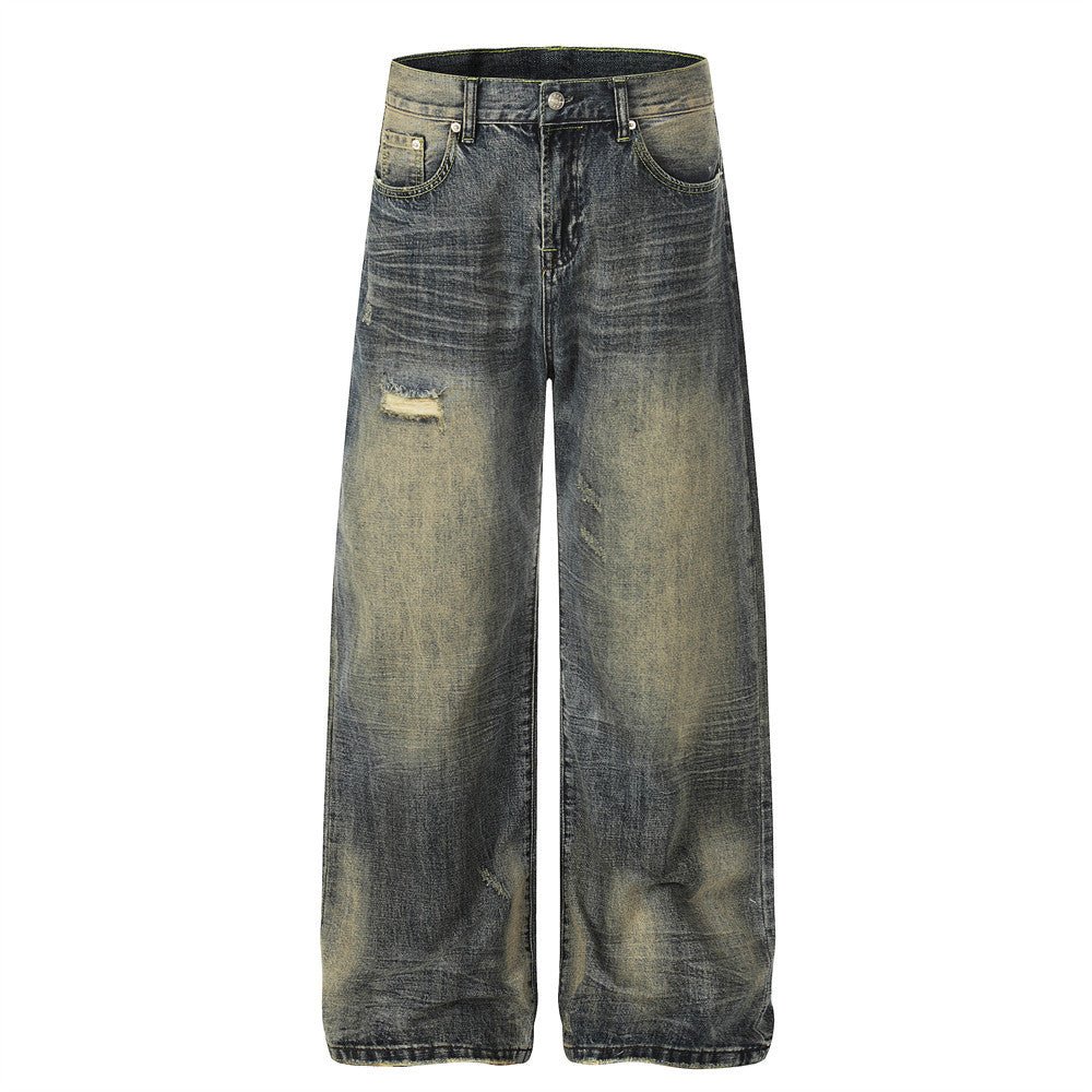 Wornwash Wide - Leg Jeans — Distressed Vintage Denim for Street Fits - XGEM® - Not Made for Everyone