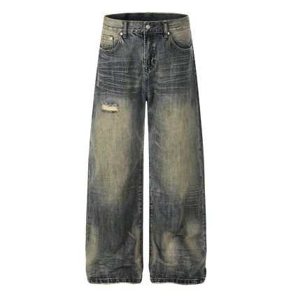 Wornwash Wide - Leg Jeans — Distressed Vintage Denim for Street Fits - XGEM® - Not Made for Everyone